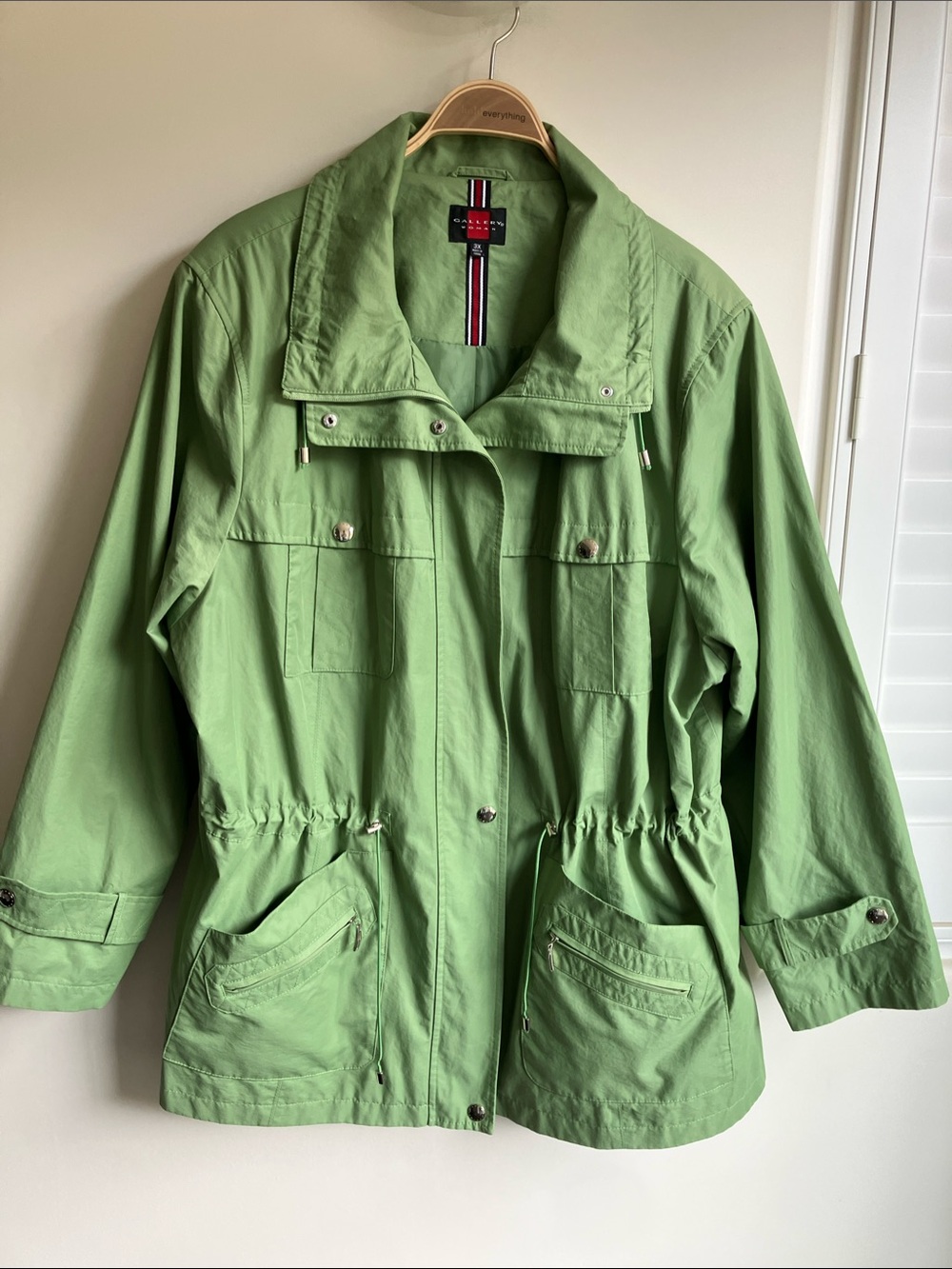 GALLERY WOMEN Green Utility Windbreaker Jacket Toggle Waist Shoulder Pads Sz 3XL
